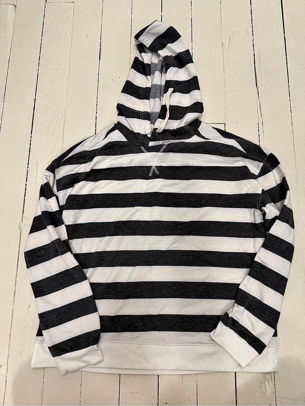 Emily Daniels Striped Pullover Hoodie in Black & White Size Medium